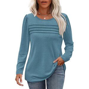 Women’s Long Sleeve Pleated Tunic Top - Fall Dressy Casual Blouse